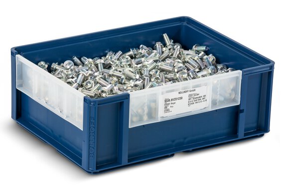 ECOSIT® ECOBin container cu etichetă RFID, umplut cu șuruburi cu cap hexagonal DIN 933