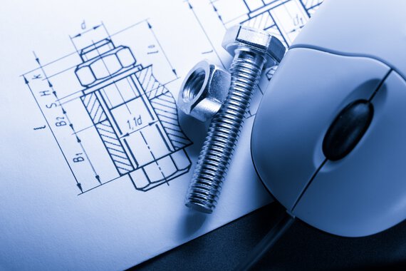 Imagen de tornillo y tuerca en un diagrama técnico