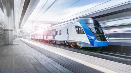 A train pulls into a railway station