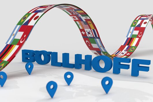 Mapa del mundo con las sedes de Böllhoff marcadas