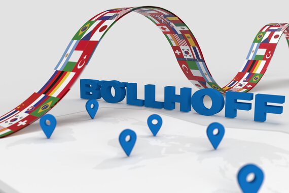 Weltkarte mit markierten Standorten von Böllhoff