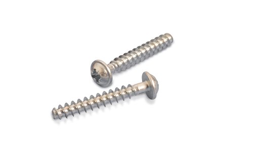 Two AMTEC® screws facing each other.