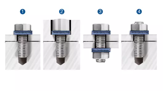 Quatro exemplos de arruelas de fixação Twin-Lock em utilização.