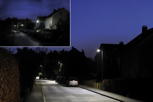 Bielefeld, Rabenecksheide, lighting before and after conversion to WE-EF VFL540 LED street lights