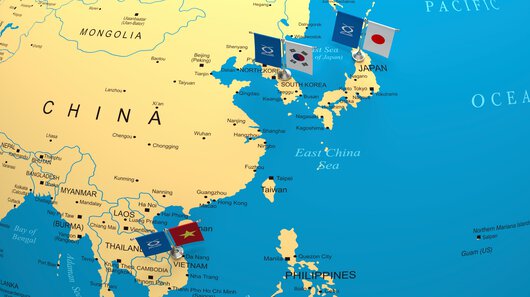 Landkarte mit Böllhoff Vertriebsniederlassungen in Japan, Südkorea und Vietnam