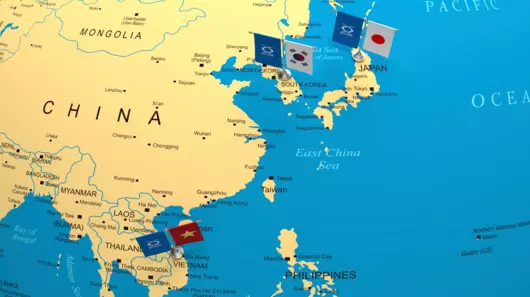 Carte des bureaux de vente de Böllhoff au Japon, en Corée du Sud et au Vietnam