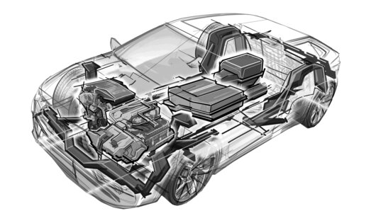Line drawing of a hybrid car