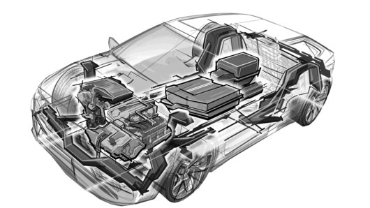 Dibujo lineal de un coche híbrido