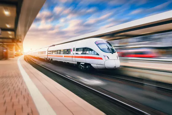 Train passing through a station.