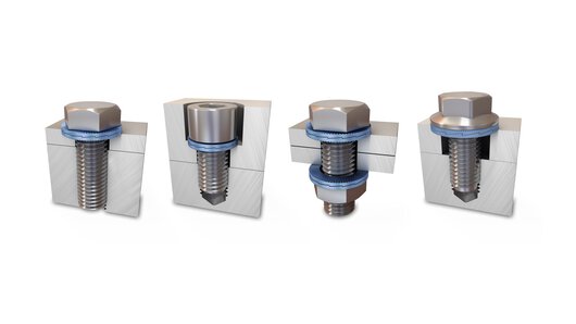Čtyři příklady použití klínových podložek Nord-Lock®.