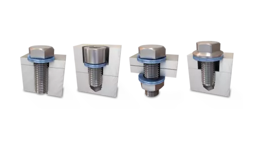Bốn ví dụ của vòng đệm nêm Nord-Lock® đang sử dụng.