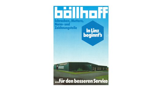Cover of an advertising brochure on the relocation of Böllhoff Austria to Linz in the 1980s