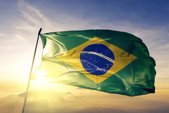 The flag of Brazil flies in the wind