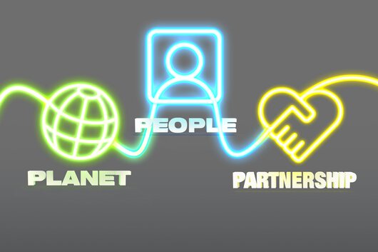 Logo der Nachhaltigkeitshandlungsfelder Planet, People, Partnership