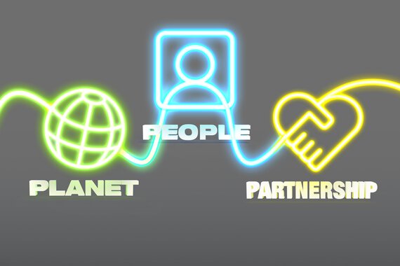 Logo of the sustainability fields of action Planet, People, Partnership