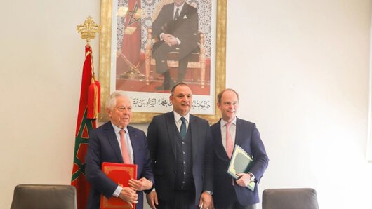 Hamid Benbrahim El Andaloussi, President of the Midparc industrial park near Casablanca; Ryad Mezzour, Minister of Industry and Trade in Morocco; Michael W. Böllhoff, Managing Partner of the Böllhoff Group.