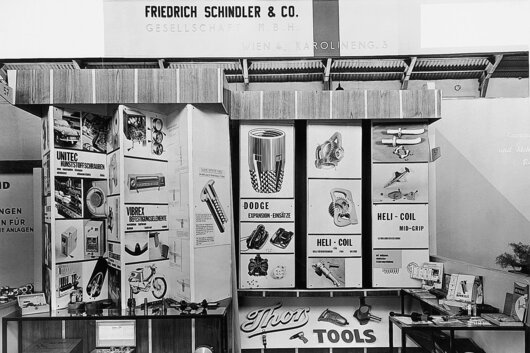 An exhibition stand of Friedrich Schindler & Co., later known as Böllhoff Austria, in 1964