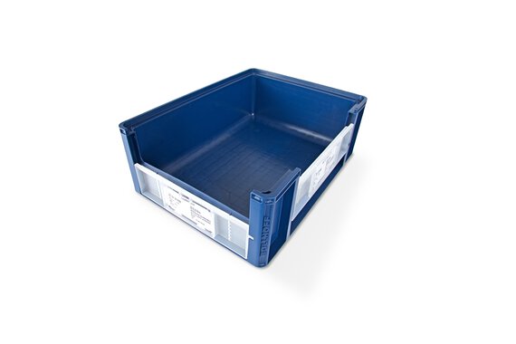 Image of an empty blue ECOBin for C-Parts management