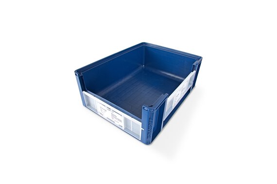 Image of an empty blue ECOBin for C-Parts management