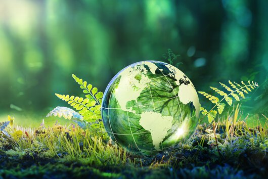 Symbol for sustainability at the Böllhoff Group with a green globe