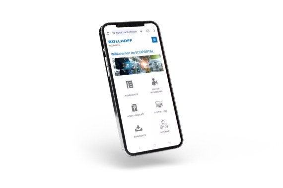 Smartphone, on which the start page of the ECOPORTAL is displayed.