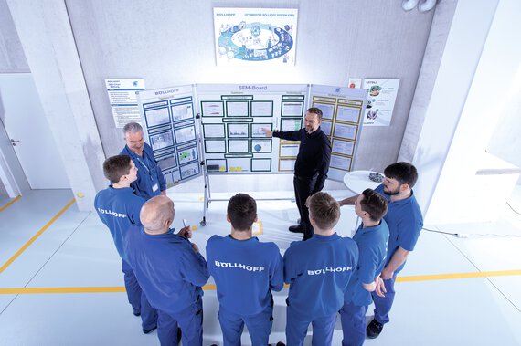 Un directivo de Böllhoff comenta los indicadores de calidad con el equipo