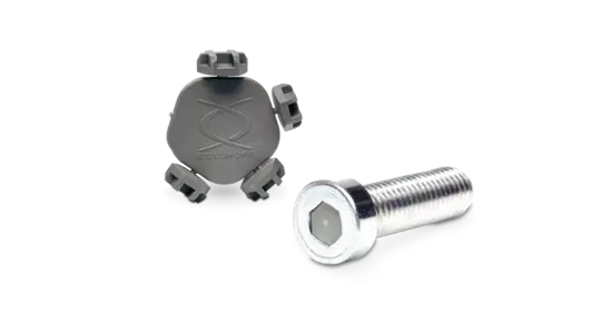 A PARRYPLUG® product and a screw, in which a plug is inserted.