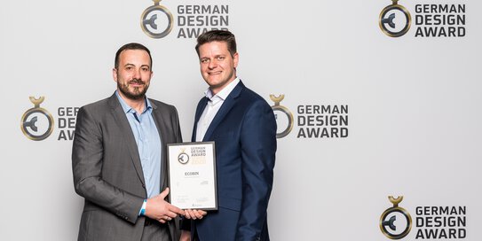 Left to right Mario Grassy (Innovations Manager at Böllhoff), Thorsten Wegner, Key Account Manager at Utz) at the awards ceremony of the German Design Award 2020 Competition on 07/02/2020 in Frankfurt am Main (source: German Design Council)